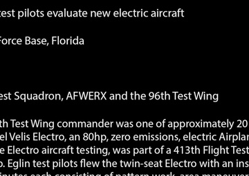 Commander, test pilots evaluate new electric aircraft