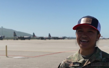 Airman 1st Class Cyril Moore discusses her role as a materiel management specialist during 2024 MAFFS Spring training