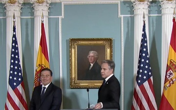 Secretary of State Antony J. Blinken participates in a Memorandum of Understanding Signing Ceremony on Foreign State Information Manipulation with Spanish Foreign Minister José Manuel Albares