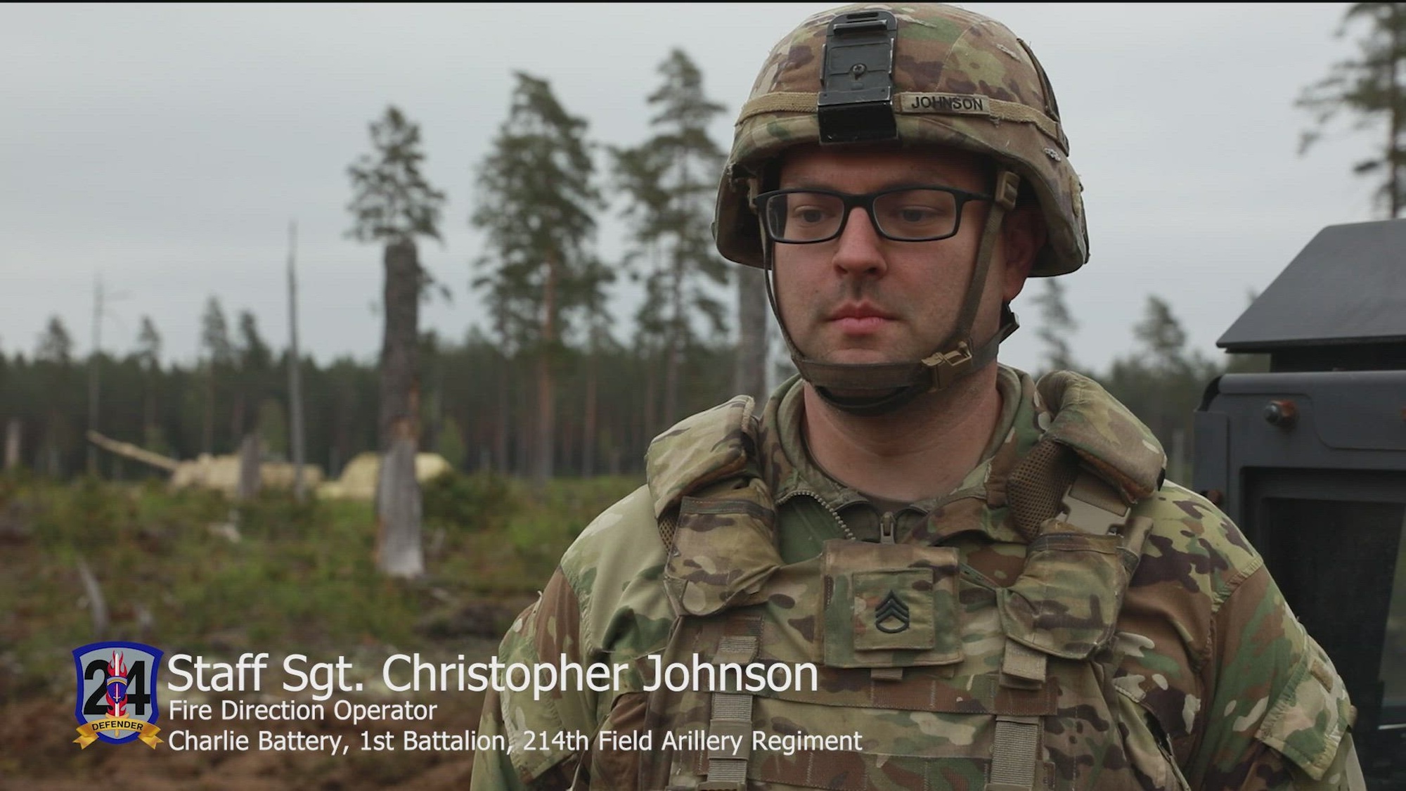 U.S. Army Staff Sgt. Christopher Johnson, assigned to the Ellenwood-based, Charlie Battery, 1st Battalion, 214th Artillery Regiment, 648th Maneuver Enhancement Brigade, Georgia Army National Guard, talks about the exercises during the DEFENDER 24 exercise in Skillingaryd, Sweden on May 7, 2024. DEFENDER 24 is the Dynamic Employment of Forces to Europe for NATO Deterrence and Enhanced Readiness, and is a U.S. European Command scheduled, U.S. Army Europe and Africa conducted exercises that consist of Saber Strike, Immediate Response, Swift Response. DEFENDER 24 is linked to NATO's Steadfast Defender exercise, and DoD's Large Scale Global Exercise, taking place from 28 March to 31 May. DEFENDER 24 is the largest U.S. Army exercise in Europe and includes more than 17,000 U.S. and 23,000 multinational service members from more than 20 Allied and partner nations, including Croatia, Czechia, Denmark, Estonia, Finland, France, Germany, Georgia, Hungary, Italy, Latvia, Lithuania, Moldova, Netherlands, North Macedonia, Norway, Poland, Romania, Slovakia, Spain, Sweden, and the United Kingdom. (Army video by Spc. Jaylan Caulton and Spc. Ehron Ostendorf)