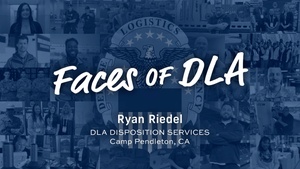 Faces of DLA: Ryan Riedel, DLA Disposition Services Camp Pendleton (emblem, closed caption)