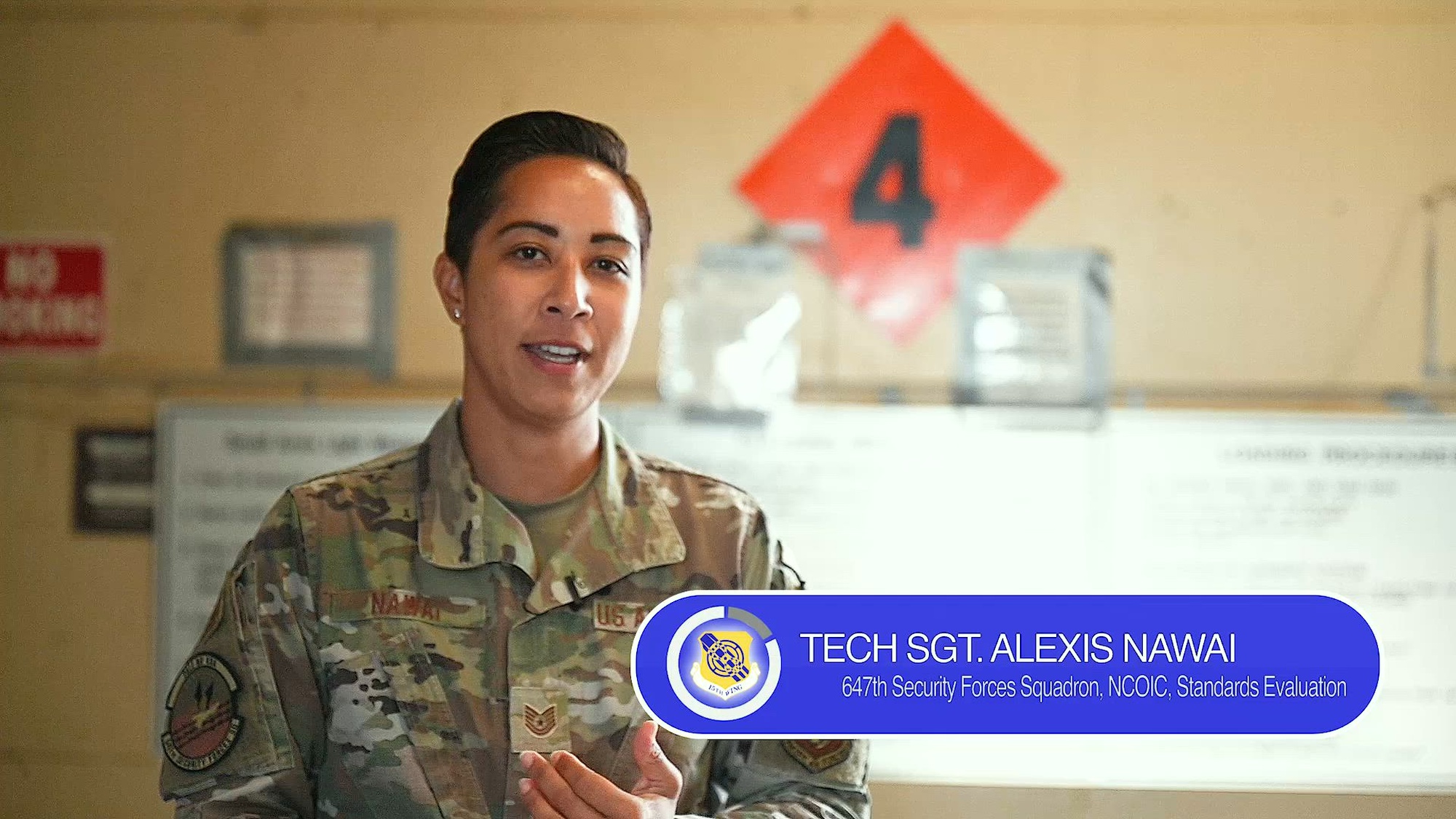 Tech Sgt. Alexis Nawai, 647th Security Forces Squadron noncommissioned officer in charge of standards and evaluations, is featured in a highlight for Asian American Native Hawaiian Pacific Islander Heritage Month on Joint Base Pearl Harbor Hickam, Hawaii, May 13, 2024. Observed annually in May, AANHPI Heritage Month is a time to reflect upon and celebrate the remarkable role of the AANHPI community in our nation's history. (U.S. Air Force video by Senior Airman Mark Sulaica)