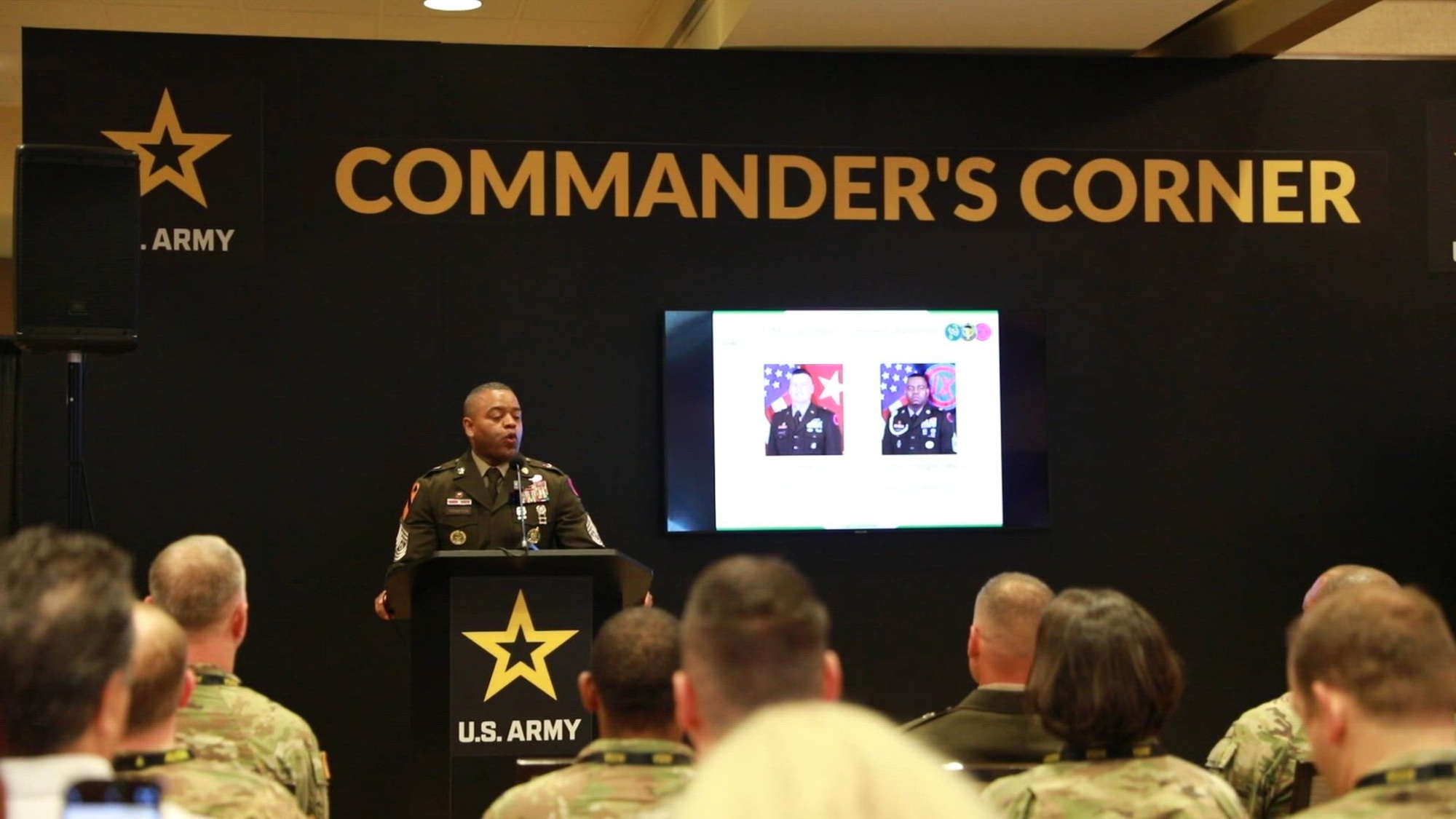 Brig. Gen. Mark Siekman, Commanding General of the 9th Mission Support Command presents at the “Commander&#39;s Corner” at the 11th annual Land Forces Pacific Symposium and Exposition (LANPAC), in Honolulu, Hawaii, May 14, 2024. The presentation entailed building partner capacity to enhance joint interior lines with the Office of Educational Technology throughout the Pacific Island Countries. LANPAC is the premiere land forces symposium and exposition in the most consequential region, bringing together government, academia, industry, and allies. (U.S. Army video by Spc. Abreanna Goodrich)