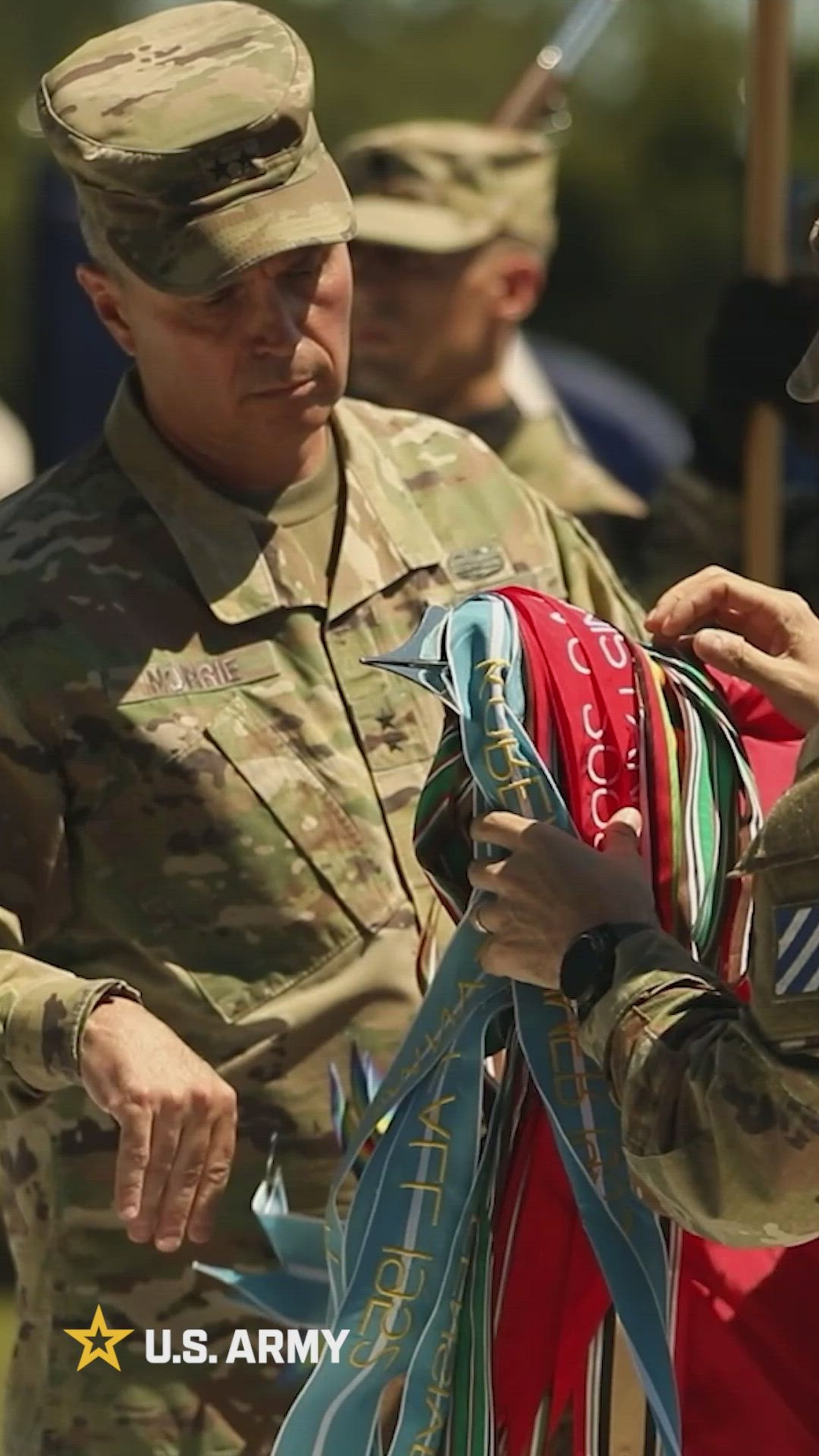 Soldiers assigned to 3rd Infantry Division (3rd ID) uncased colors during a ceremony on Fort Stewart, Georgia, May 16, 2024. The uncasing ceremony is an Army tradition that represents the end of the mission and the resumption of responsibilities at home. It marked the 3rd ID’s end of its nine-month rotation where they trained and increased interoperability with NATO allies and partners. (U.S. Army video by Pfc. Elisha Hall)