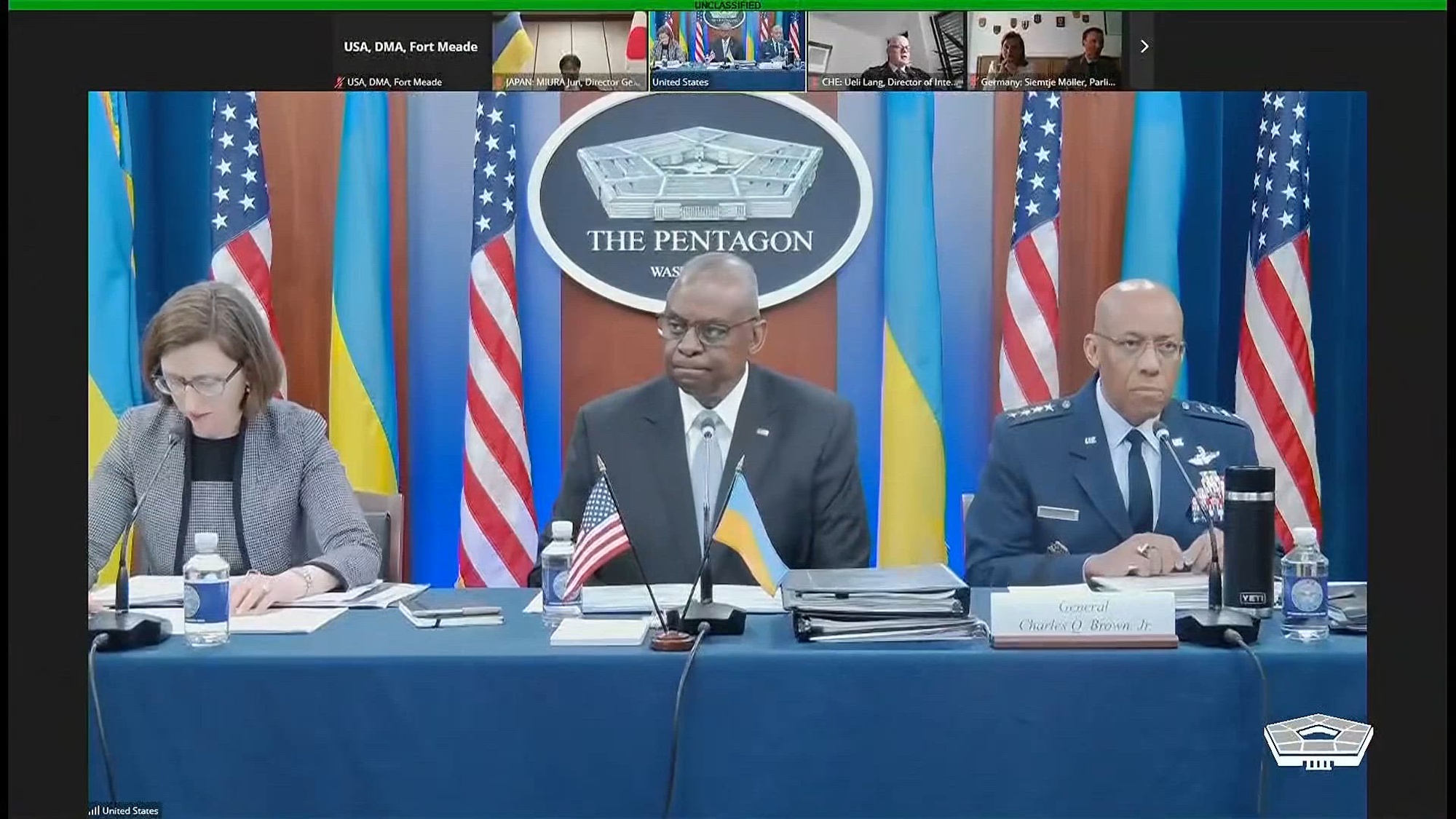Secretary of Defense Lloyd J. Austin III delivers opening remarks at a virtual meeting of the Ukraine Defense Contact Group. Ministers of defense and senior military officials from nearly 50 nations discuss the ongoing crisis in Ukraine.