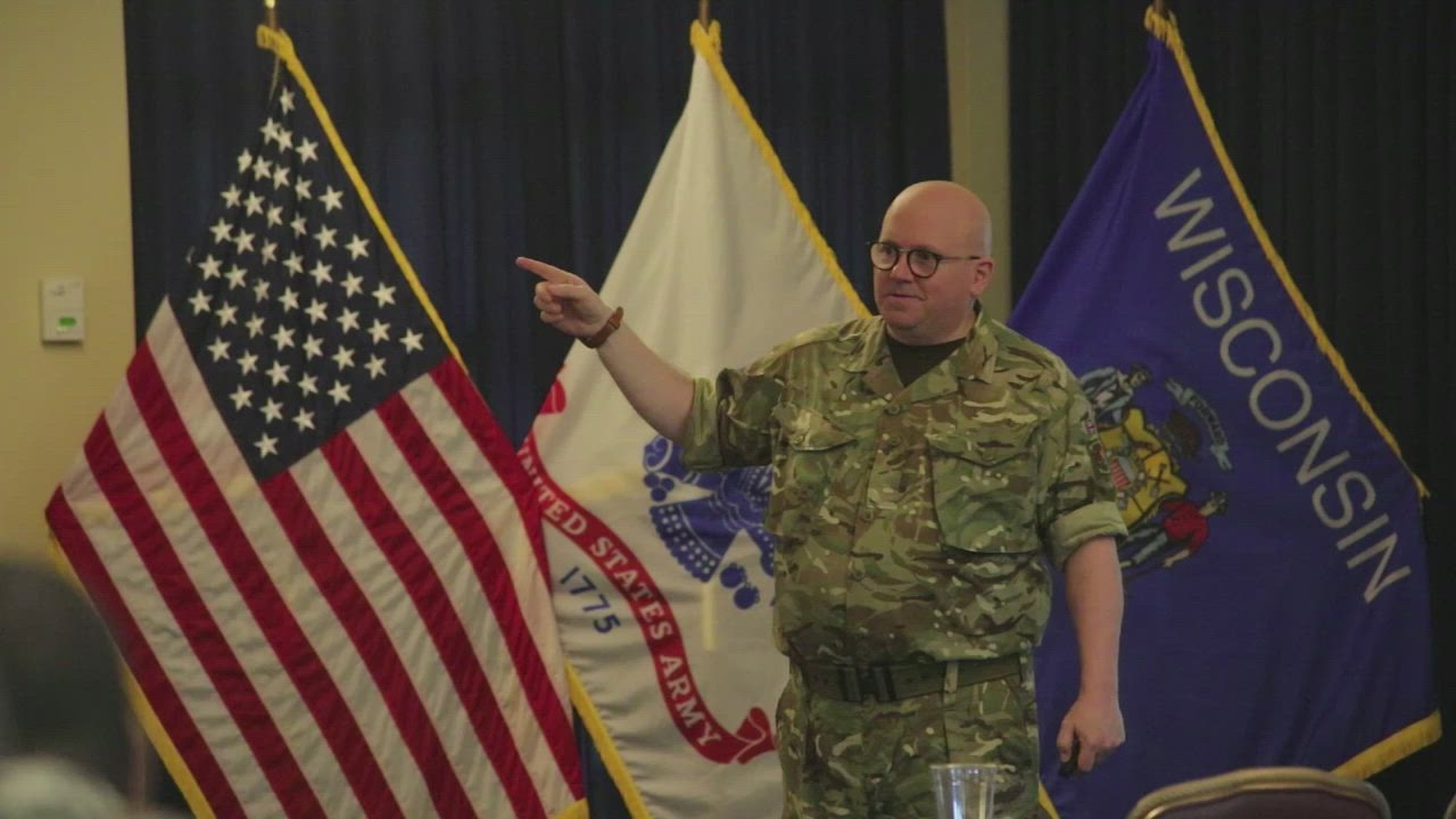 This is B-roll footage of Warrant Officer 2 Paul Barnes with the British Army&#39;s Land Warfare Centre during his visit to Fort McCoy, Wis., on May 22, 2024, at the installation. Barnes visited Fort McCoy the third week of May and visited with Fort McCoy Garrison leadership, plus gave presentations to the Fort McCoy Noncommissioned Officer Academy and the Fort McCoy workforce in a lunch-and-learn at McCoy&#39;s Community Center. (U.S. Army Video by Claudia Neve/Fort McCoy Public Affairs Office)