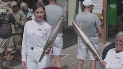 Olympic Flame Illuminates Sainte Mére Église before 80th D-Day Anniversary (B-Roll)