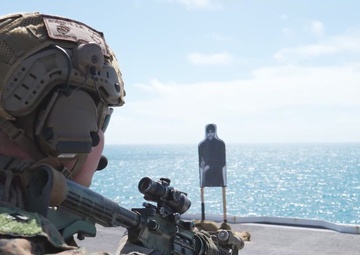 BRoll: MRF-D 24.3: Weapons Co., 2nd Bn., 5th Marines (Rein.) fires M4 carbines aboard HMAS Adelaide