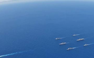 USS Ronald Reagan (CVN 76) steams in formation with 7th Fleet ships, Japan Maritime Self-Defense Force ships, as U.S. Navy, U.S. Air Force and Japan Air Self-Defense Force aircraft fly over in support of Valiant Shield 2024