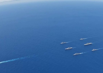 USS Ronald Reagan (CVN 76) steams in formation with 7th Fleet ships, Japan Maritime Self-Defense Force ships, as U.S. Navy, U.S. Air Force and Japan Air Self-Defense Force aircraft fly over in support of Valiant Shield 2024