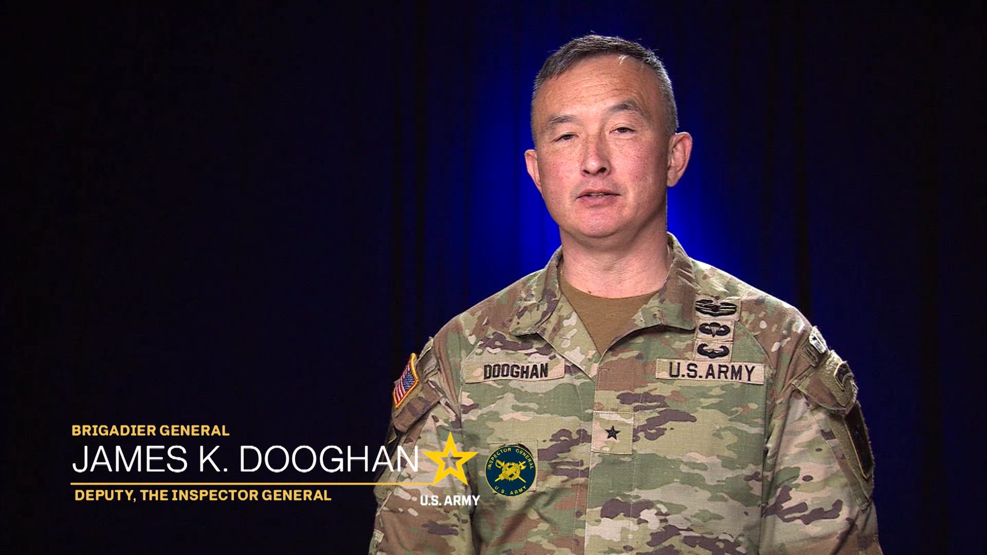 U.S. Army Brig. Gen. James K. Dooghan, Deputy, The Inspector General, discusses the need for caution and solid guidance in order to avoid potential misconduct in the Army, particularly at higher ranks, March 7, 2024 (U.S. Army video)