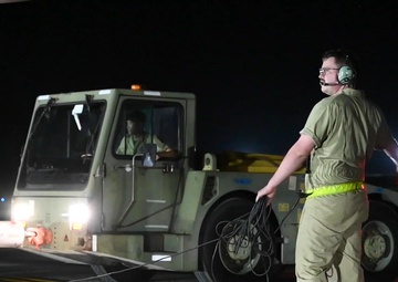 Maintainers working on B-1B Lancers after BTF mission