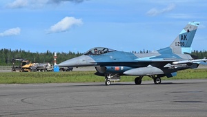 The 18th Fighter Interceptor Squadron takes off during Red Flag-Alaska 24-2 (B-Roll)