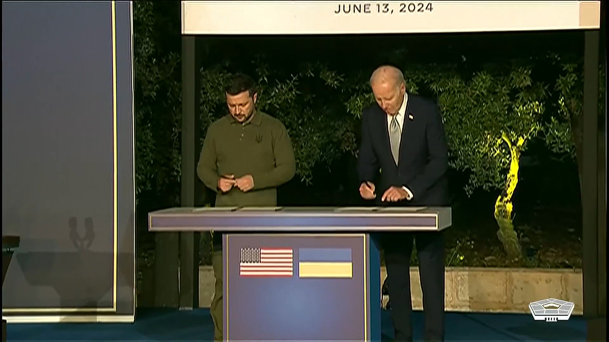 President Joe Biden signs a bilateral security agreement with Ukraine and holds a joint press conference with Ukrainian President Volodymyr Zelenskyy at the G7 Summit in Fasano, Italy.