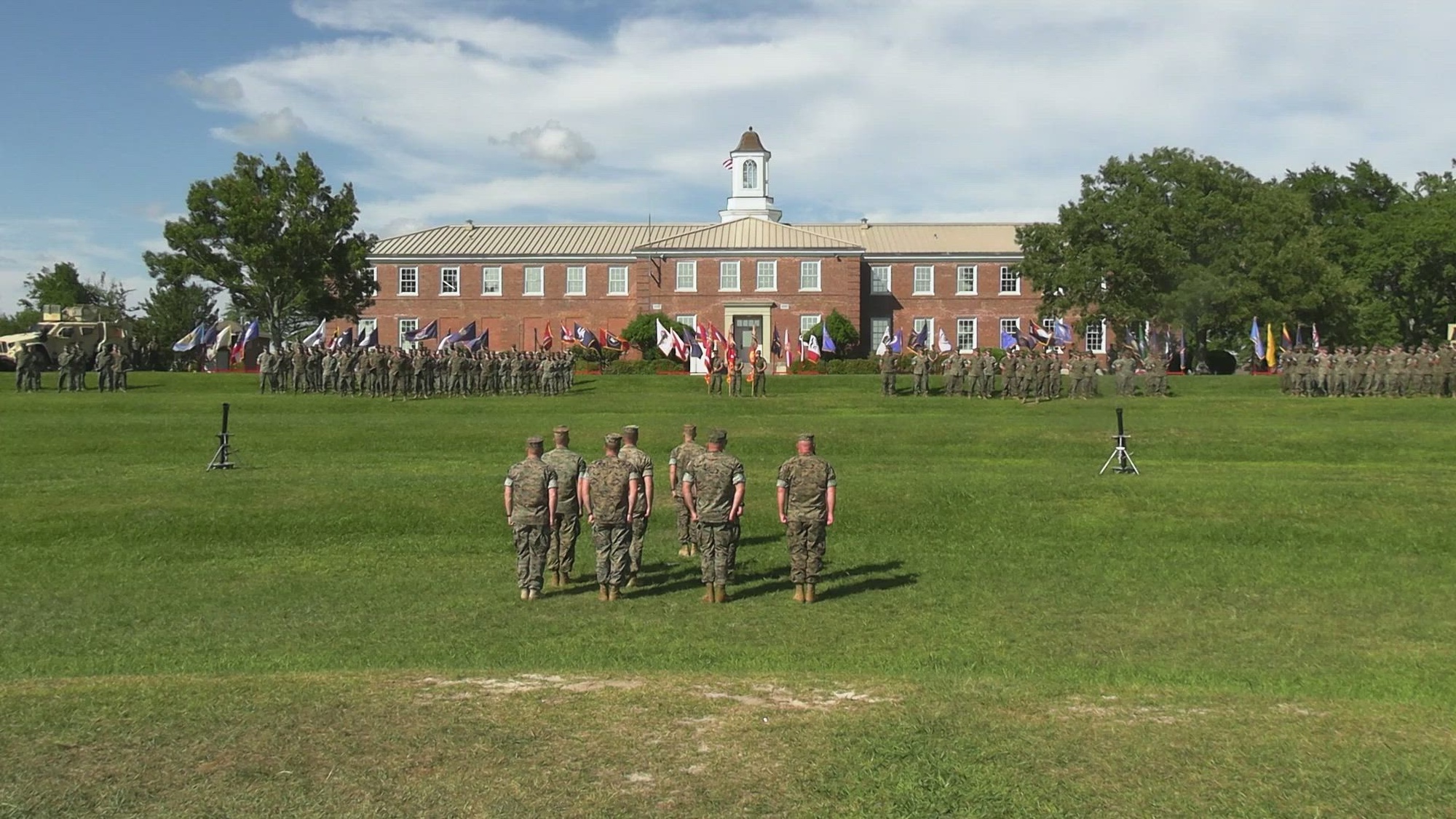 U.S. Marines with 6th Marine Regiment, 2d Marine Division, participate in a change of command ceremony on Camp Lejeune, North Carolina, June 13, 2024. During the ceremony, Col. Gregory P. Gordon, the outgoing commanding officer, relinquished command to Col. Neil R. Berry. (U.S. Marine Corps video Cpl Christopher Doughty)