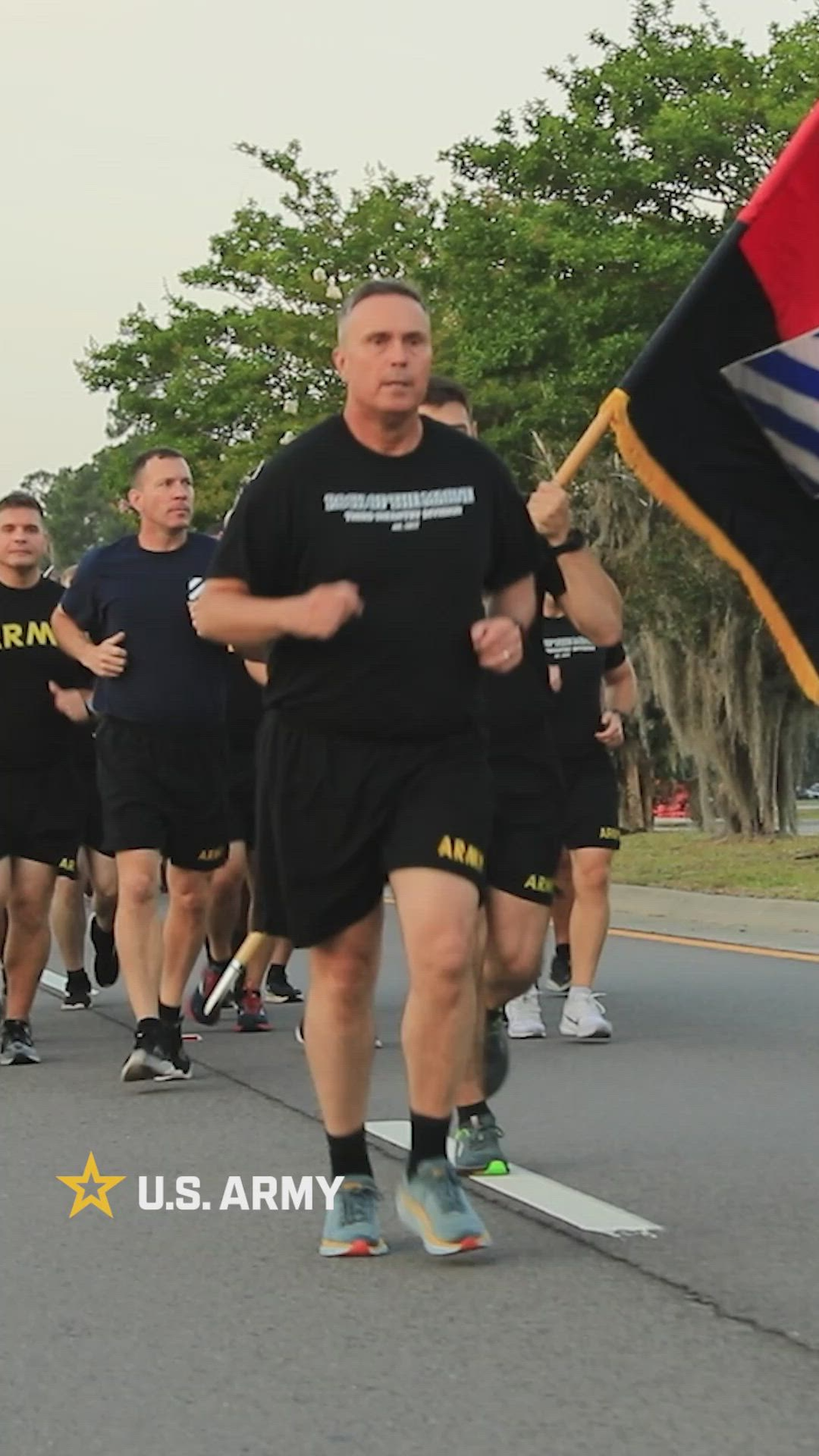 Dogface Soldiers participate in a division run as part of Salute to Summer at Fort Stewart, Georgia, June 17, 2024. Salute to Summer events such as the division run, Marne Tattoo, golf event, flag football and concert provide a way to extend gratitude to our Families and community for their unwavering support of our Soldiers. (U.S. Army video by Pfc. Santiago Lepper)