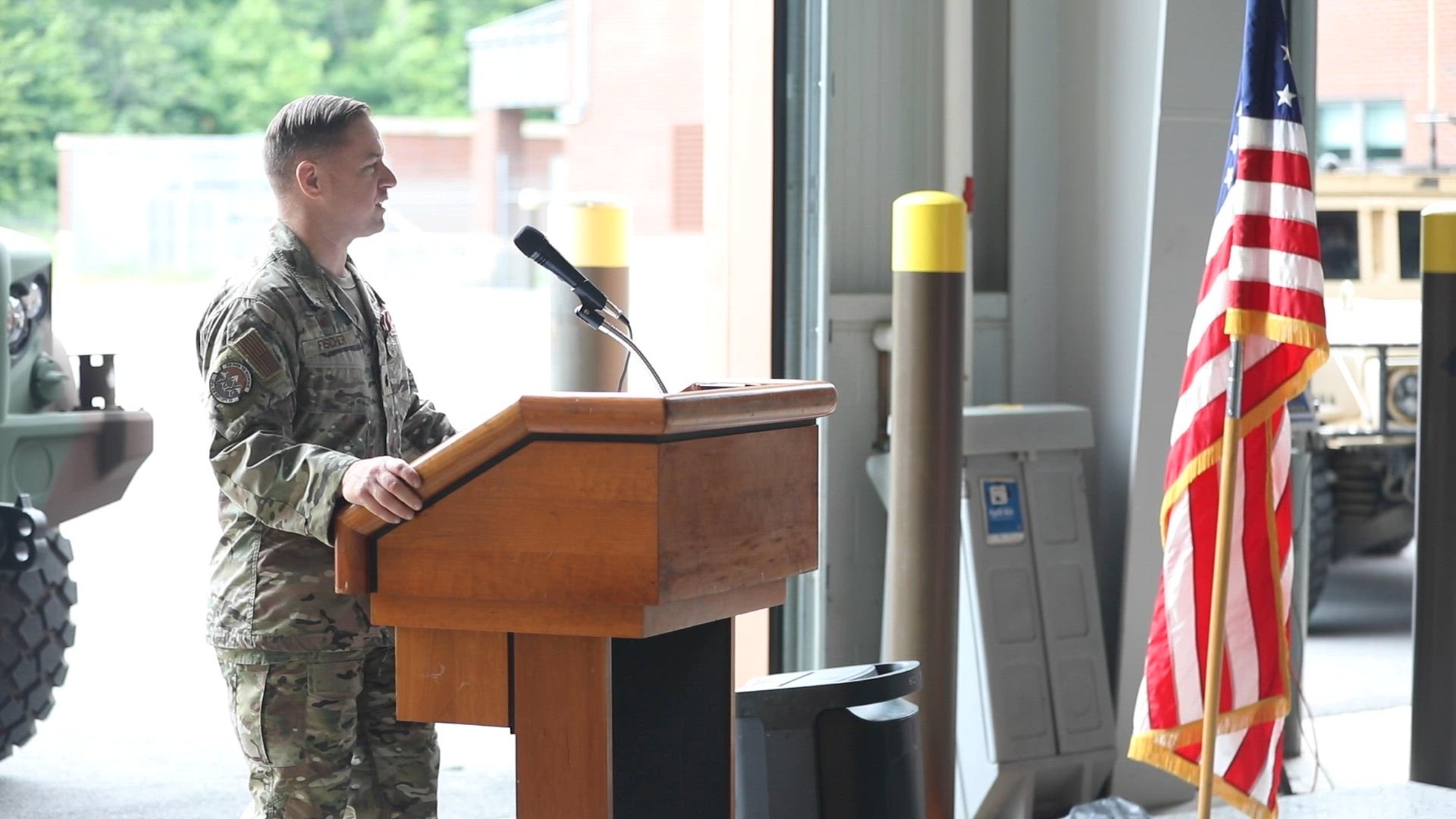 U.S. Air Force Lt. Col. Kevin “Rattler” Fischer and U.S. Air Force Maj. Jesse Swanson, the respective outgoing and incoming commanders of the 20th Air Support Operations Squadron, exchange command during their Change of Command Ceremony, June 21, on Fort Drum, New York. The 20th ASOS Change of Command is a tradition representing a formal transfer of authority and responsibility from the outgoing commander to the incoming commander. (U.S. Army video by Spc. Salvador Castro)