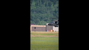 UH-60 Black Hawk Helicopters fly around Fort Indiantown Gap