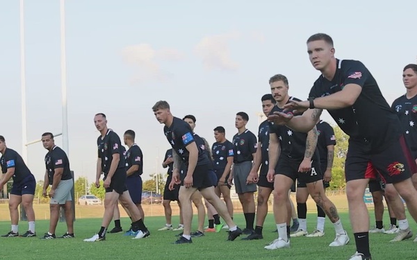 B-Roll: MRF-D 24.3 Marines meet Australia's National men’s rugby team Australia Sevens, practice rugby skills