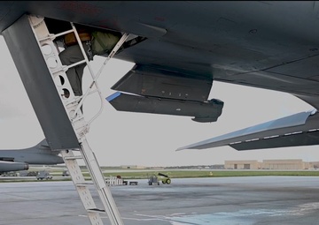 B-1B Lancers assigned to 37th Expeditionary Bomb Squadron depart from Andersen Air Force Base during BTF 24-6
