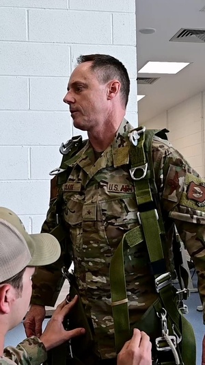 Brig. Gen. Tad Clark jumps with the 57th Rescue Squadron