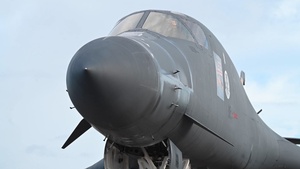 B-1B Lancers assigned to 37th Expeditionary Bomb Squadron depart from Andersen Air Force Base during BTF 24-6