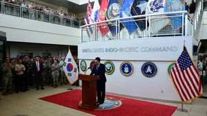 Republic of Korea President Yoon Suk Yeol Speaks During All-hands Call at U.S. Indo-Pacific Command