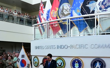 Republic of Korea President Yoon Suk Yeol Speaks During All-hands Call at U.S. Indo-Pacific Command