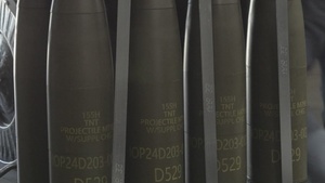 Close up shot of 155mm Projectile Rounds Prior to Distribution