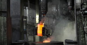 Press hollowing a billet at Scranton Army Ammunition Plant