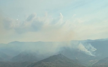 California Air National Guard Aerial Fire Fighting C-130J Drops Retardant on Trout Fire