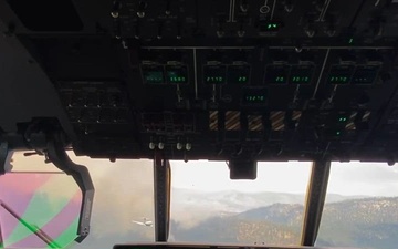 California Air National Guard Aerial Fire Fighting C-130J Drops Retardant on 'Packsaddle' and 'Laura Fire'