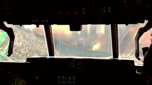California Air National Guard Aerial Fire Fighting C-130J Drops Retardant on Long Fire