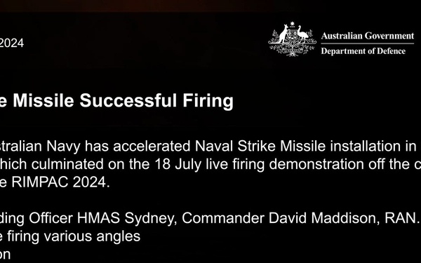 HMAS Sydney fires NSM - SINK EX