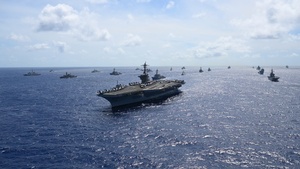 Multinational ships sail in formation during RIMPAC 2024 (4K)