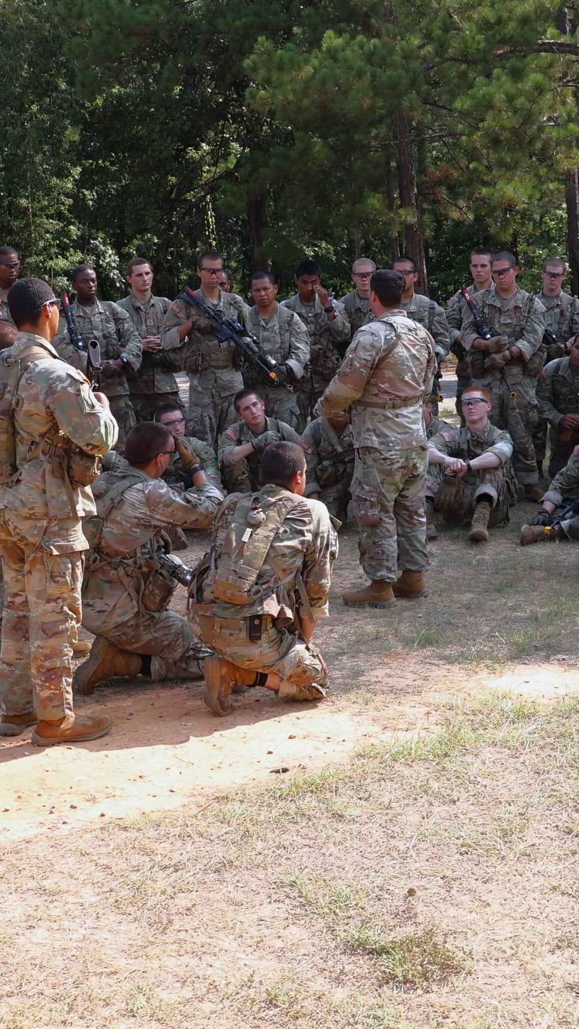 Trainees of B Company, 3-54 Infantry Battalion, 197th Infantry Brigade conduct urban operations training at Buchanan Range on Fort Moore, Ga, July 15, 2024.
