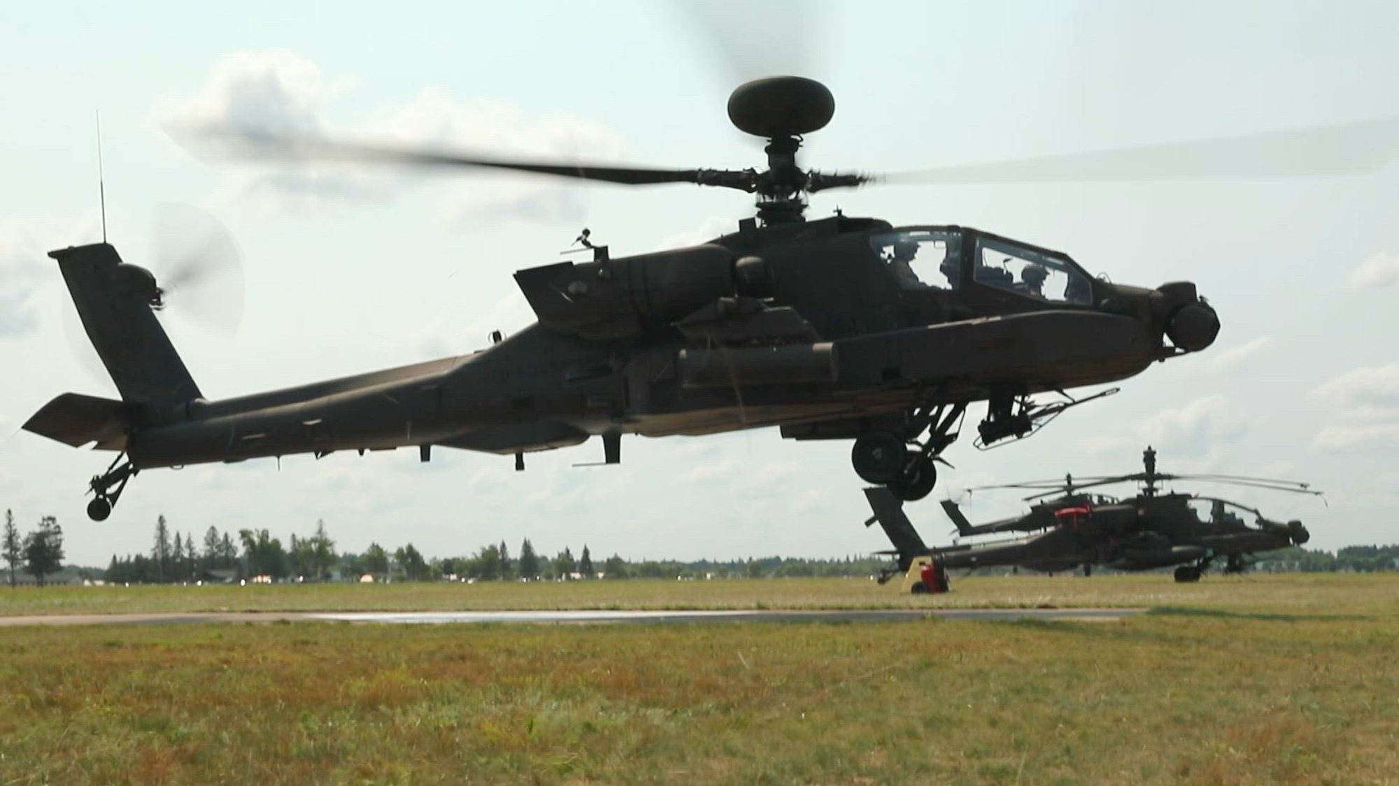 Six AH-64 Apache helicopter crews from the 1st Attack Battalion, 151st Aviation Regiment, 59th Troop Command, South Carolina Army National Guard, participated in the Iowa Army National Guard’s eXportable Combat Training Capabilities (XCTC) rotation at Camp Ripley, Minn., July 2024. This marked the first time Apaches operated at Camp Ripley, providing around-the-clock aerial support to Iowa&#39;s 2nd Brigade Combat Team, 34th Infantry Division ground forces. (U.S. Army National Guard video by Spc. Armani Wilson)