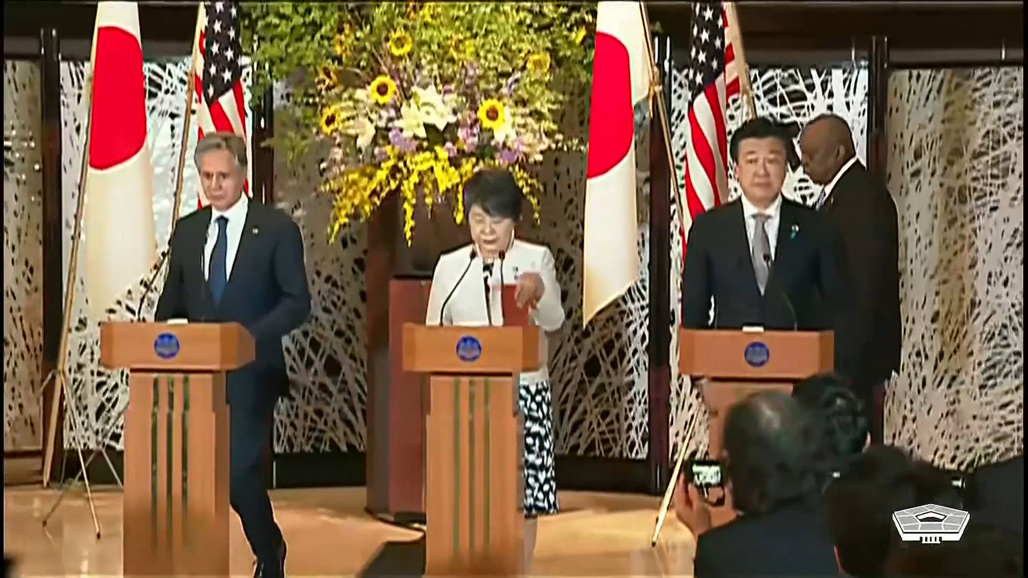 Secretary of State Antony J. Blinken, Secretary of Defense Lloyd J. Austin III, Japanese Foreign Minister Yoko Kamikawa and Japanese Defense Minister Minoru Kihara hold a press conference in Tokyo.