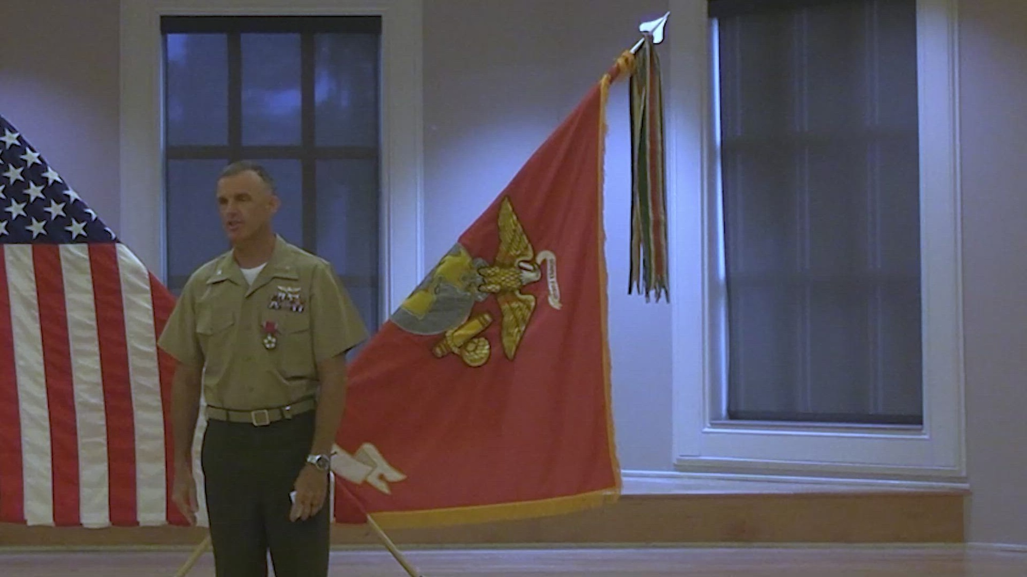 U.S. Marine Corps Col. Jade Campbell, air officer with 2d Marine Division, takes part in his retirement ceremony on Camp Lejeune, North Carolina, July 26th, 2024. In his 28 years of service, Campbell has distinguished himself through many accomplishments and becoming a profound leader in the aviation community. (US Marine Corps video by Cpl. Cassidy Shepherd)