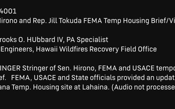 HAWAII WILDFIRES: STRINGER USACE Kilohana Temporary Housing Project Brief