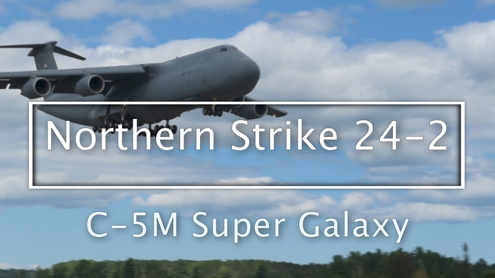 DVIDS – Video – A C-5M Super Galaxy from the 9th Airlift Squadron lands at the Alpena Combat Readiness Training Center during Northern Strike 24-2