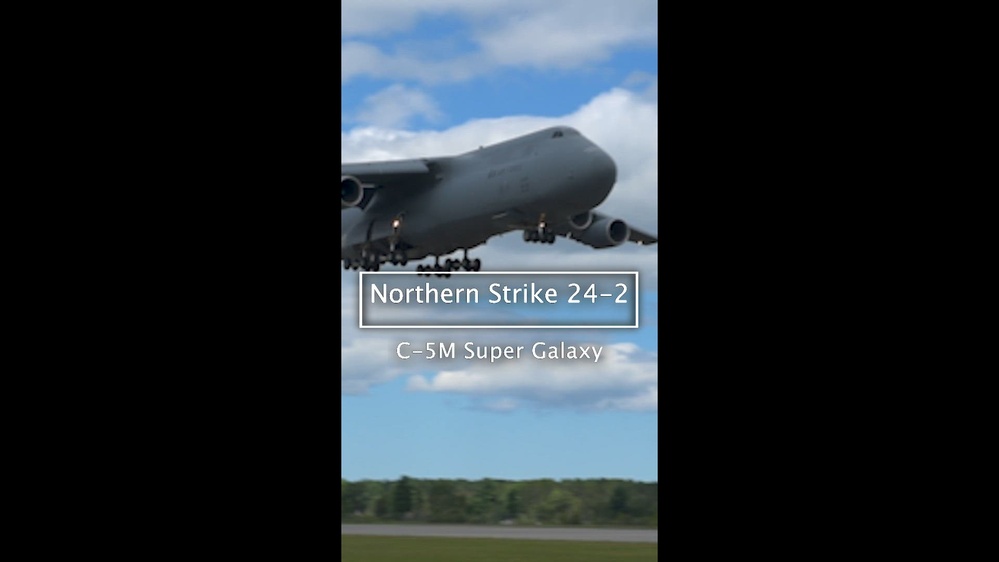 DVIDS – Video – A C-5M Super Galaxy from the 9th Airlift Squadron lands at the Alpena Combat Readiness Training Center during Northern Strike 24-2