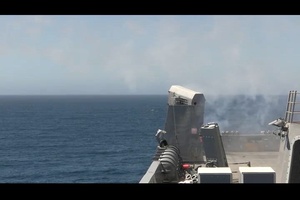 USS San Diego (LPD 22) fires rolling airframe missiles