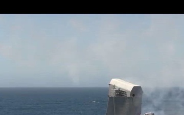 USS San Diego (LPD 22) fires rolling airframe missiles