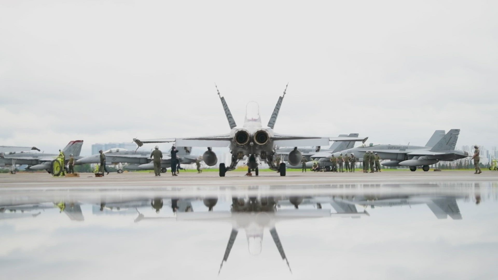 U.S. Marines with Marine All-Weather Fighter Attack Squadron (VMFA(AW)) 224, Marine Aircraft Group 31 (MAG), 2nd Marine Aircraft Wing (MAW) and Republic of Korea Air Force conduct joint flight operations at Suwon Air Base, Suwon, South Korea, July 12 - Aug. 16, 2024.  VMFA(AW)-224, known as the Fighting Bengals, are supporting MAG-12, 1st MAW under the Unit Deployment Program, which aims at providing squadrons experience operating in the Indo-Pacific. The Fighting Bengals traveled to South Korea to enhance their standard of readiness and lethality with the ROK/U.S. Alliance. (U.S. Marine Corps Video by LCpl. Madison Sharpe)