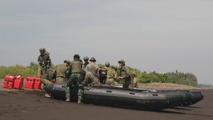 U.S. Marines and members of the Indonesian National Armed Forces Korps Marinir and the Japanese armed forces practice an amphibious landing during Super Garuda Shield 2024