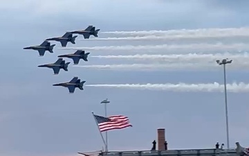 Blue Angels Fly Past the Future USS Richard M. McCool, Jr. (LPD 29)