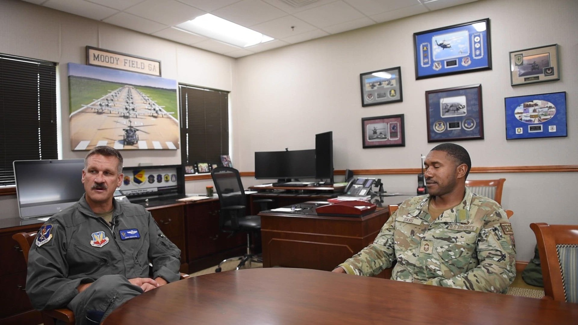 Air Combat Commands August Bridgechat is &quot;who has your six?&quot;. U.S. Air Force Col. Ben Rudolphi, 23rd Wing deputy commander, and Chief Master Sgt. Harold Davis, 41st Rescue Generation Squadron senior enlisted leader, discuss their views and opinions on the topic at Moody Air Force Base, Georgia, July 26, 2024. (U.S. Air Force video by Airman 1st Class Iain Stanley)