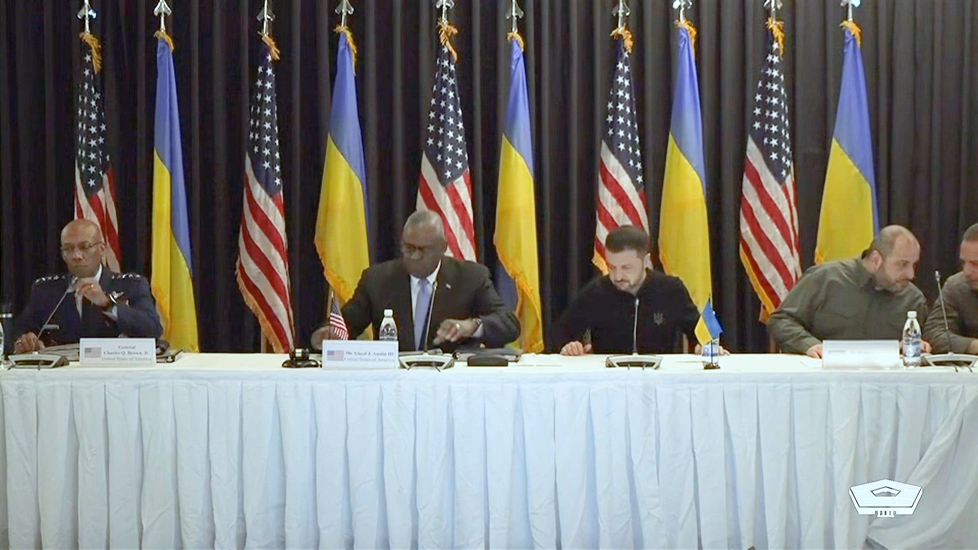 Secretary of Defense Lloyd J. Austin III delivers the opening remarks at the 24th meeting of the Ukraine Defense Contact Group at Ramstein Air Base, Germany. Defense ministers and senior military officials from about 50 nations discuss the war in Ukraine and the continued close coordination by the international community to deliver the support Ukrainians need to defend themselves.