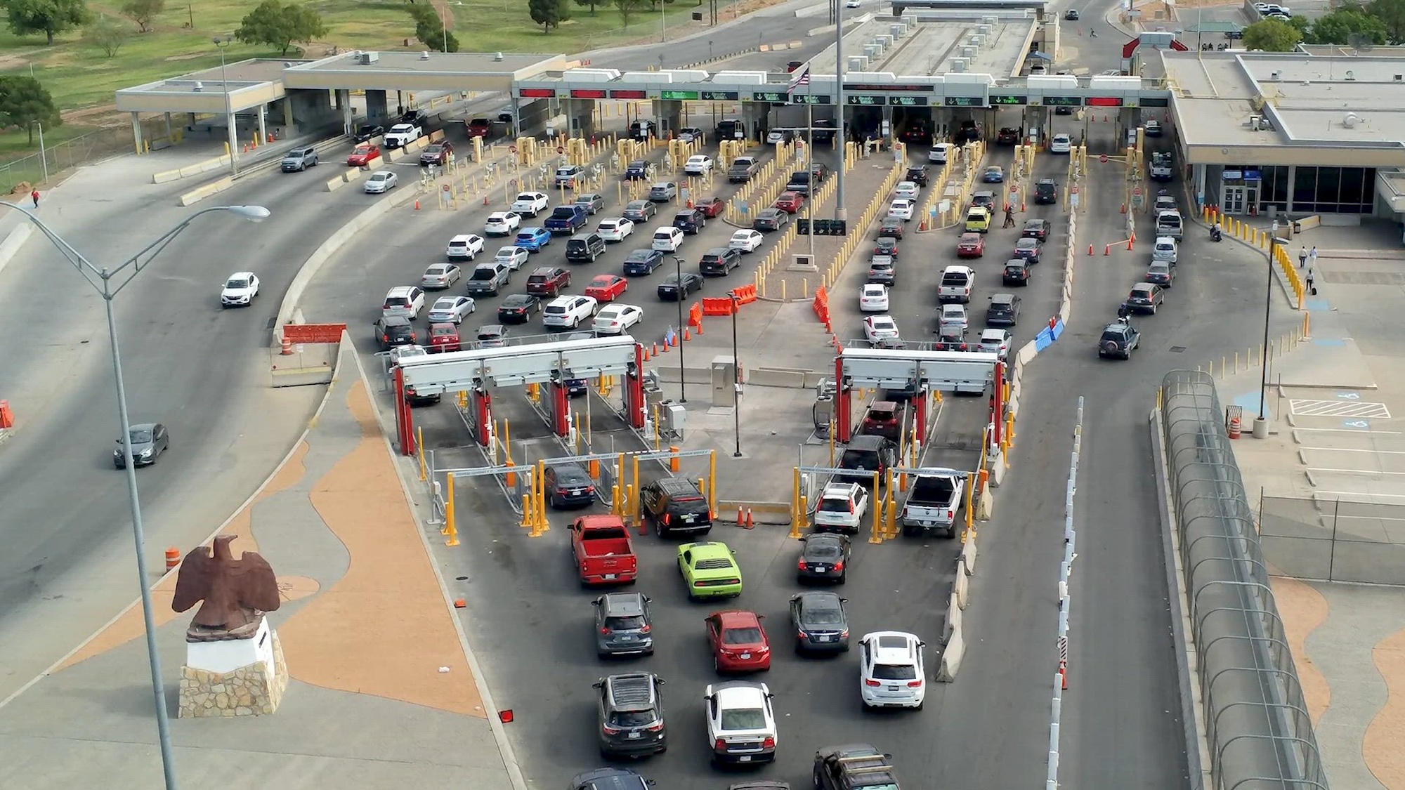 B-Roll of the Low-Energy Portals (LEP) at the Bridge of the Americas Port of Entry in El Paso, Texas. The PORTALs are a drive through system utilizing low radiation doses to create an image of an occupied vehicle in motion in pre-primary, primary, and secondary. It provides a detailed image of the vehicle which assists in the identification of anomalies that through inspection, may be determined to be contraband.